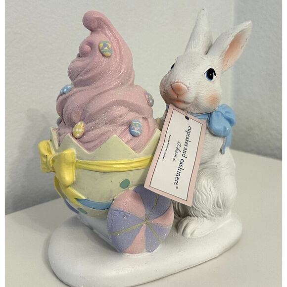 Cupcakes and Cashmere EASTER BUNNY Pastel Easter Egg Cart Pink Icing Blue Bow - Picture 1 of 7